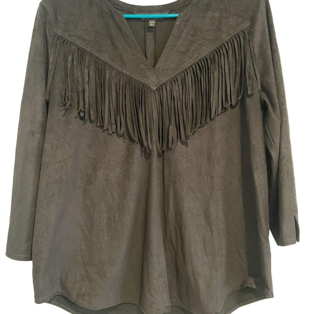 Express faux suede fringe top